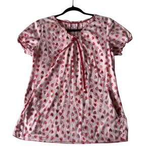 Koi Heart Print Scrub Top Pink Red Valentine Coquette Medical Nursing Small